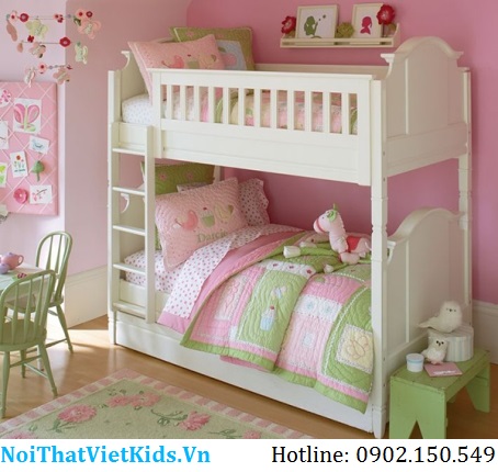 Giường hai tầng màu trắng dành cho bé gái