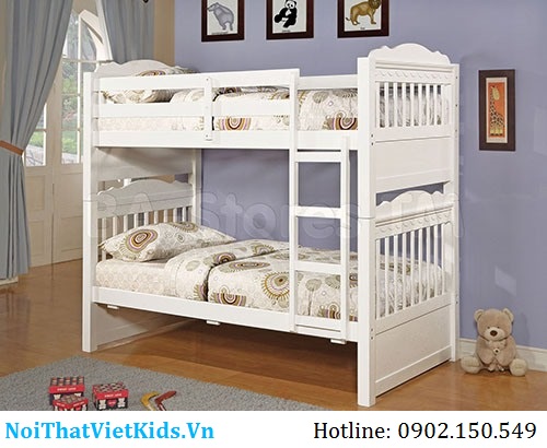 Giường hai tầng màu trắng dành cho bé trai và bé gái